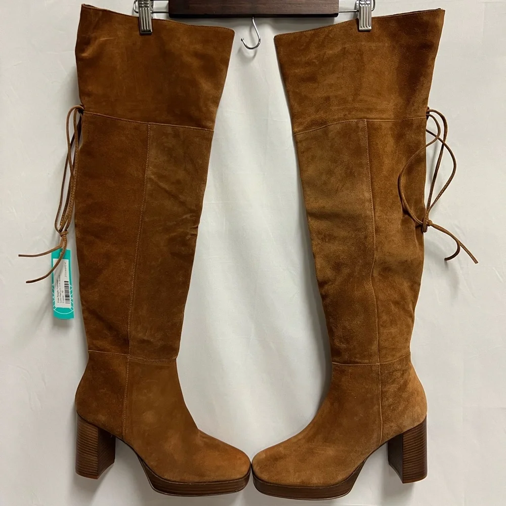 FREE PEOPLE Echo Platform Over the Knee Boot Tan Cognac Size 40 NWOB